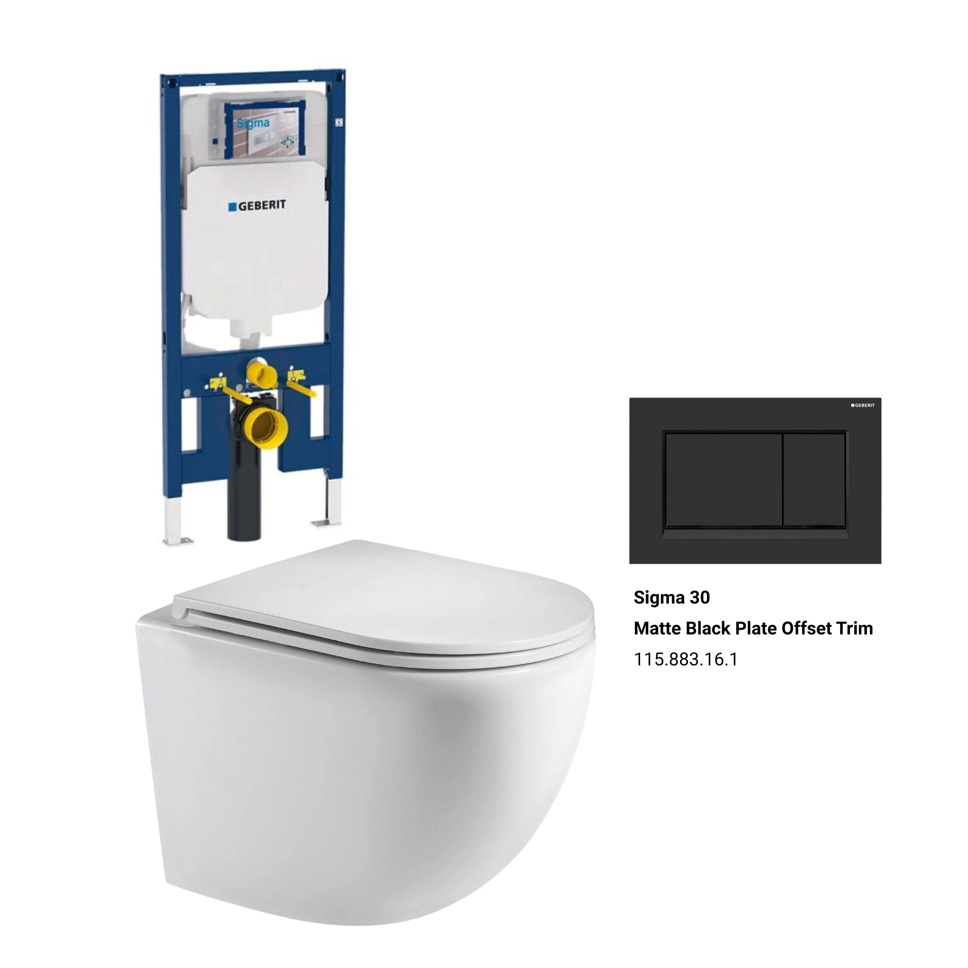 Max49 Rimless Tornado Wall Hung Toilet Package - Geberit Sigma 8 Duofix In Wall Cistern & Square Button