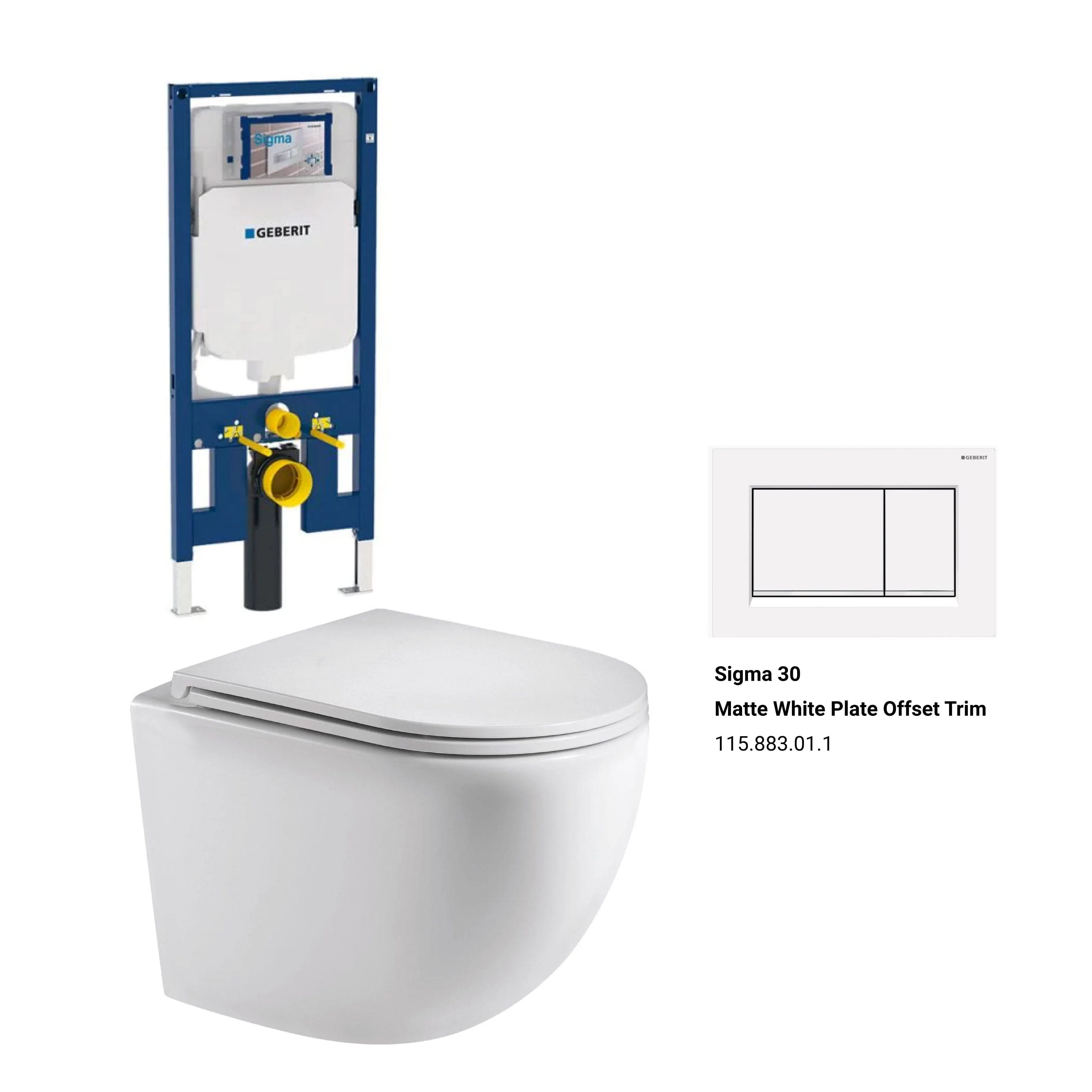 Max49 Rimless Tornado Wall Hung Toilet Package - Geberit Sigma 8 Duofix In Wall Cistern & Square Button