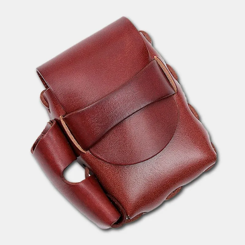 Men Genuine Leather Cigaret Case Storage Bag Retro Waterproof Waist Belt