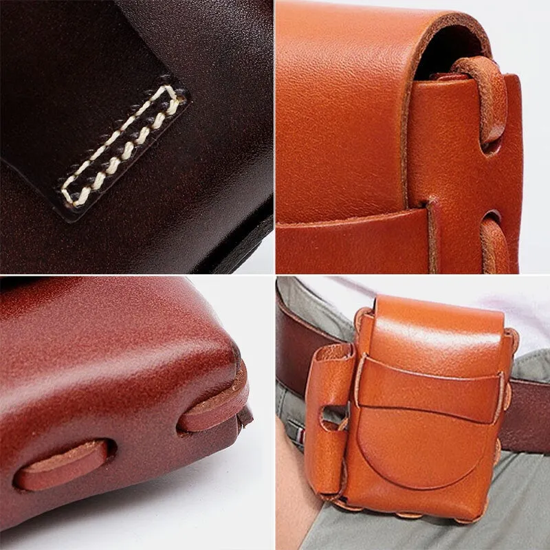 Men Genuine Leather Cigaret Case Storage Bag Retro Waterproof Waist Belt