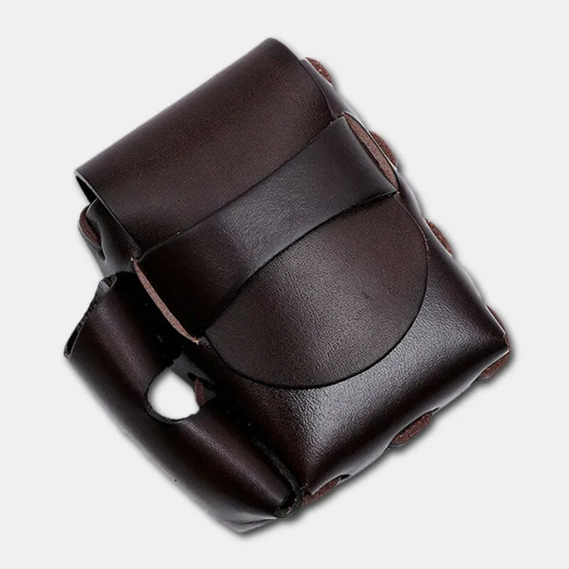 Men Genuine Leather Cigaret Case Storage Bag Retro Waterproof Waist Belt