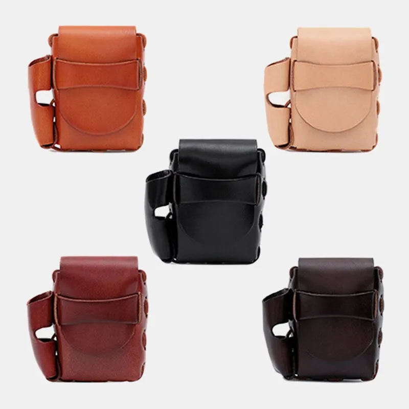 Men Genuine Leather Cigaret Case Storage Bag Retro Waterproof Waist Belt