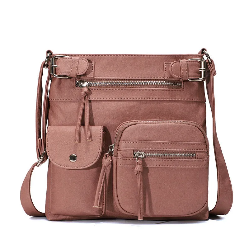 Multi-Pocket Soft PU Crossbody Bag