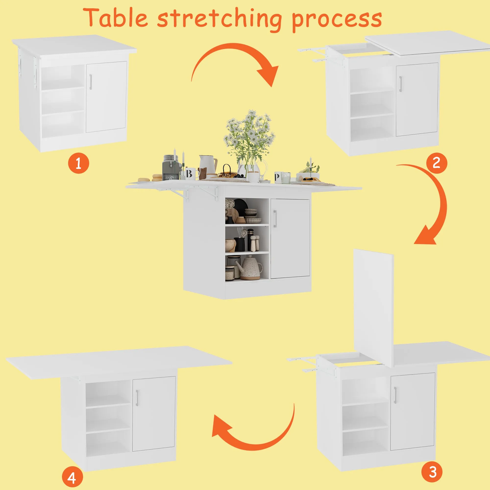 Multi-Use Cabinet and Extendable Dinner Table Dining Table - 63"