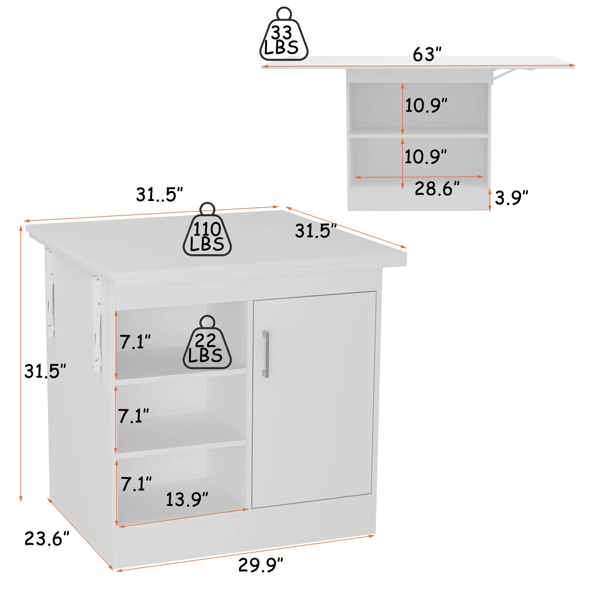 Multi-Use Cabinet and Extendable Dinner Table Dining Table - 63"