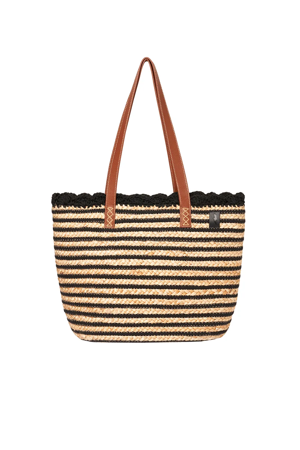 Natural with Black Stripe Straw Basket Bag