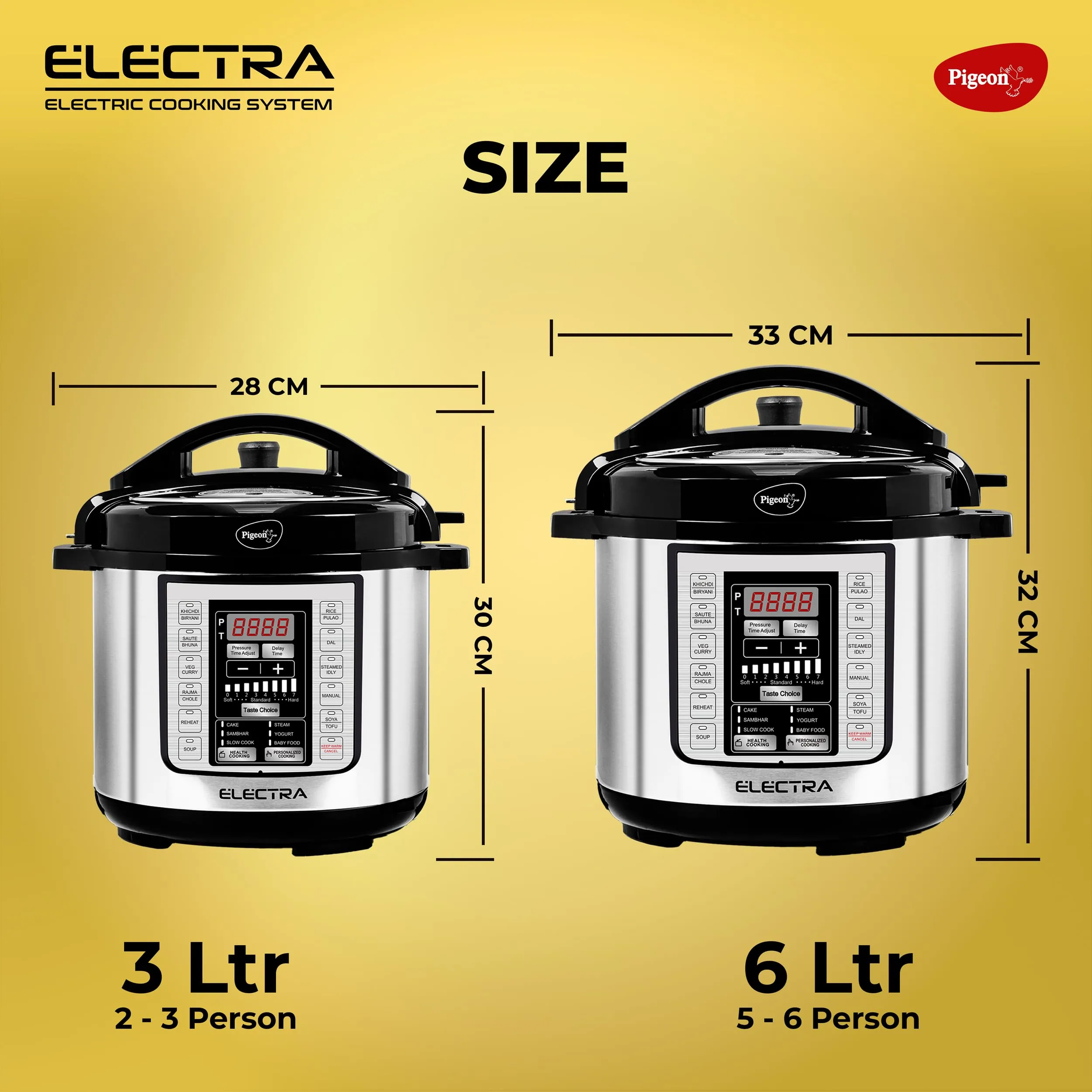 Pigeon By Stovekraft Electra Smart 3 Litre Electric Pressure Cooker with Digital Display | 18 Indian Preset Menu | Automatic Rice Cooker | Delay Timer & More (Stainless Steel)