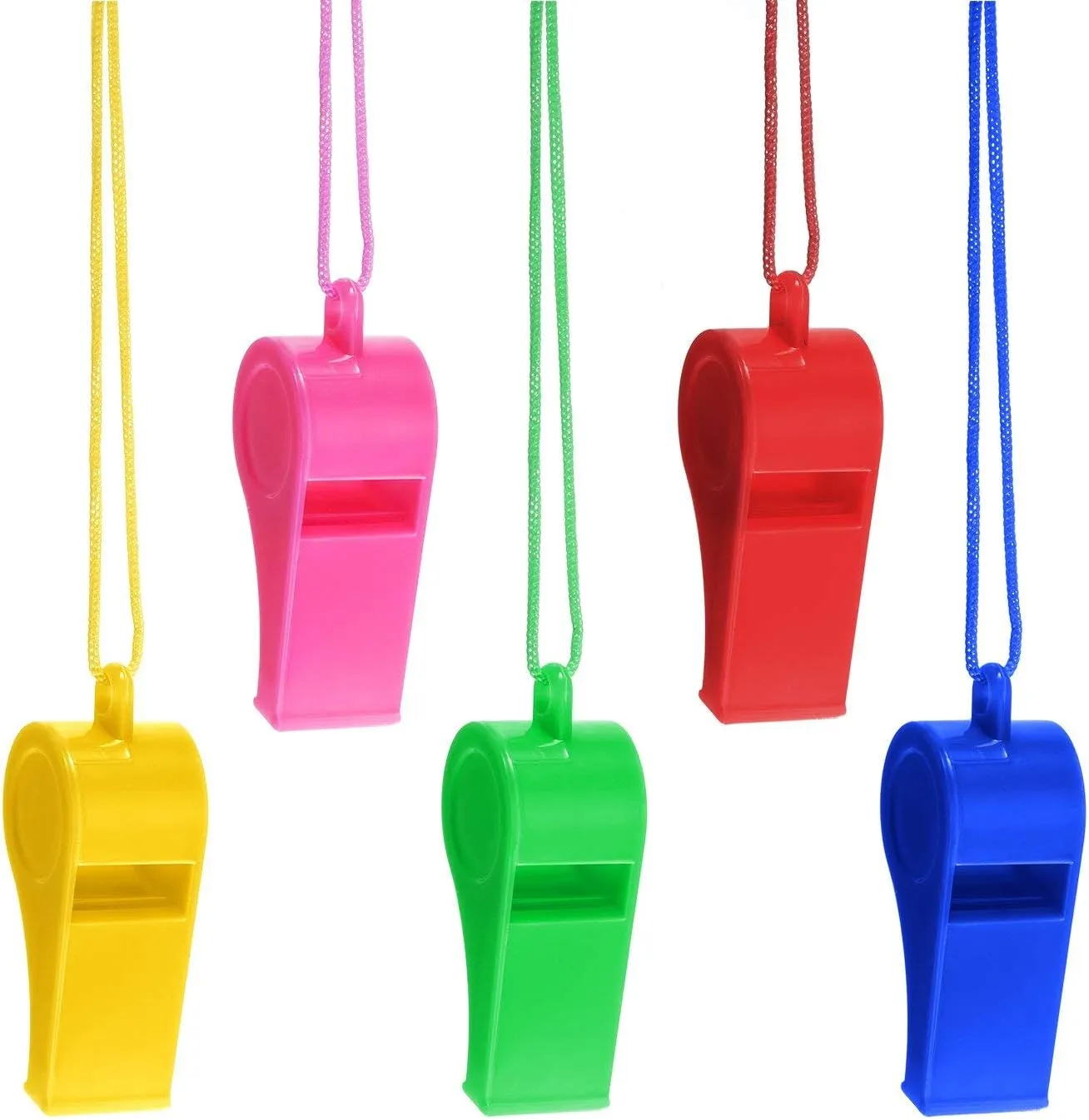 Plastic Whistles with Cord 3pc