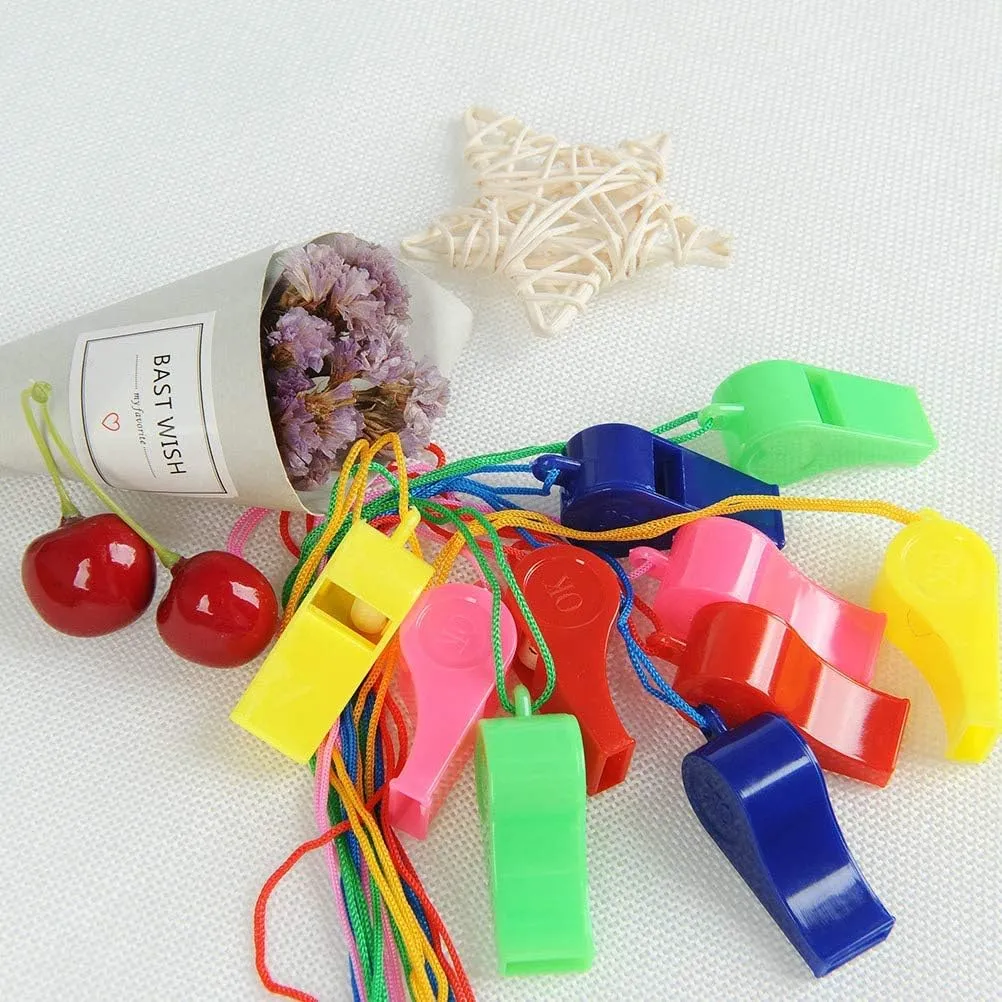 Plastic Whistles with Cord 3pc