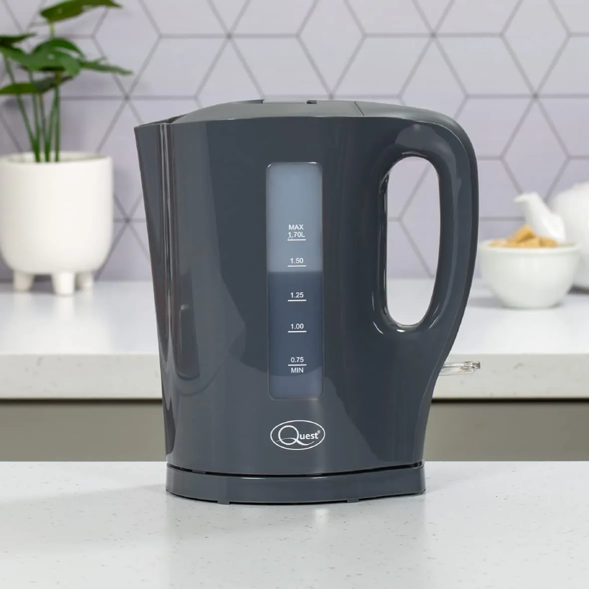 Quest 35219 1.7 Litre Electric Kettle/Grey/Cord Storage/Water Level Indicator/BPA Free/Automatic Cut-Off/Student Essentials for University