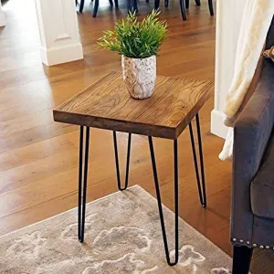 SKS FURNITUREs Rustic Square Sheesham Top Table Bedside Table | Iron Wrought End Coffee and Book Table | Bedside Tables for Bedroom | Natural Finish