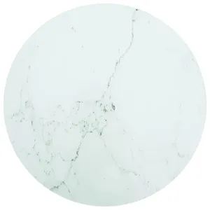 Table Top White Ø80x1 cm Tempered Glass with Marble Design