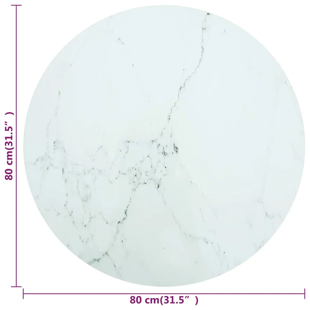 Table Top White Ø80x1 cm Tempered Glass with Marble Design