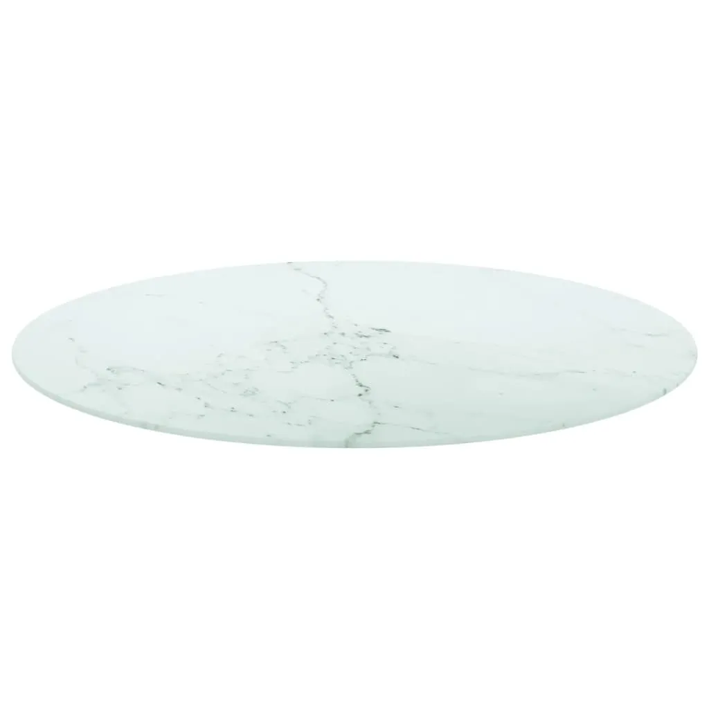 Table Top White Ø80x1 cm Tempered Glass with Marble Design