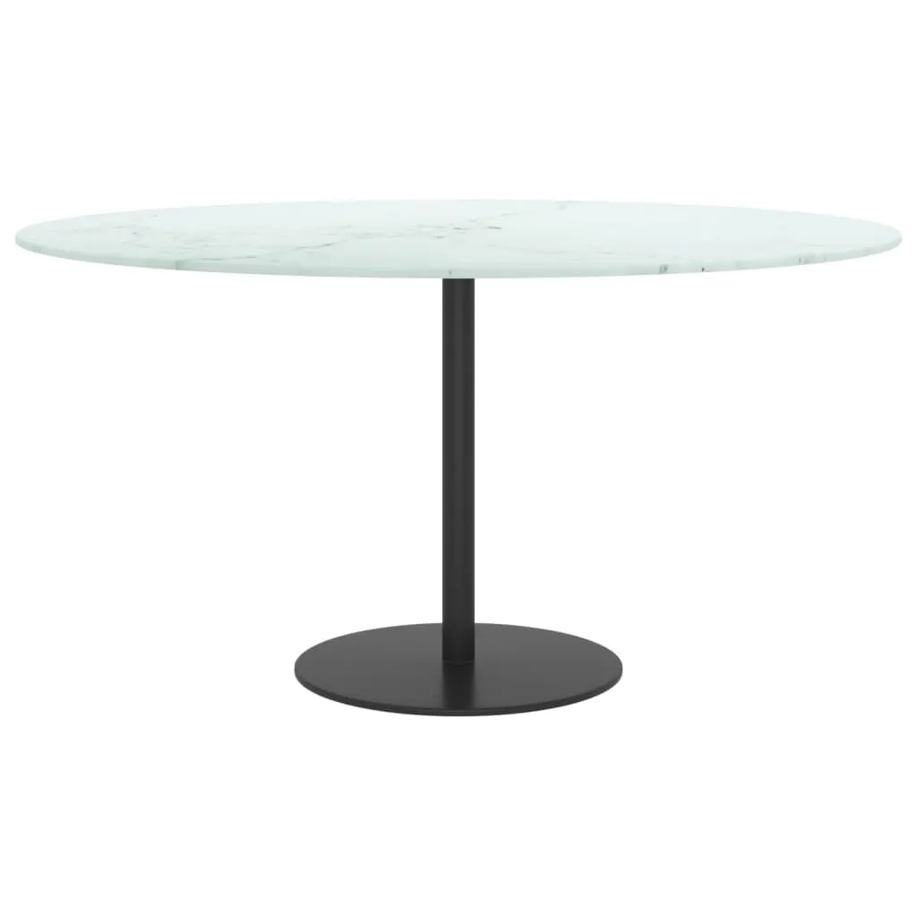 Table Top White Ø80x1 cm Tempered Glass with Marble Design