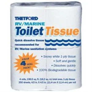 Thetford Toilet Tissue; 1 Ply; 4 Roll Pack; 350 Sheets Per Roll (20804)