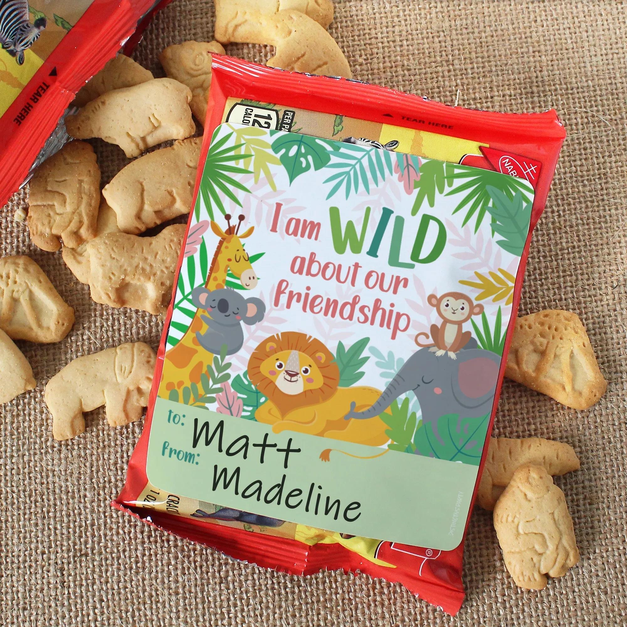 Valentine's Day Treat Stickers: Wild About Our Friendship: Valentine's Day - Snack Bag Stickers: Two Sizes - 32 Stickers