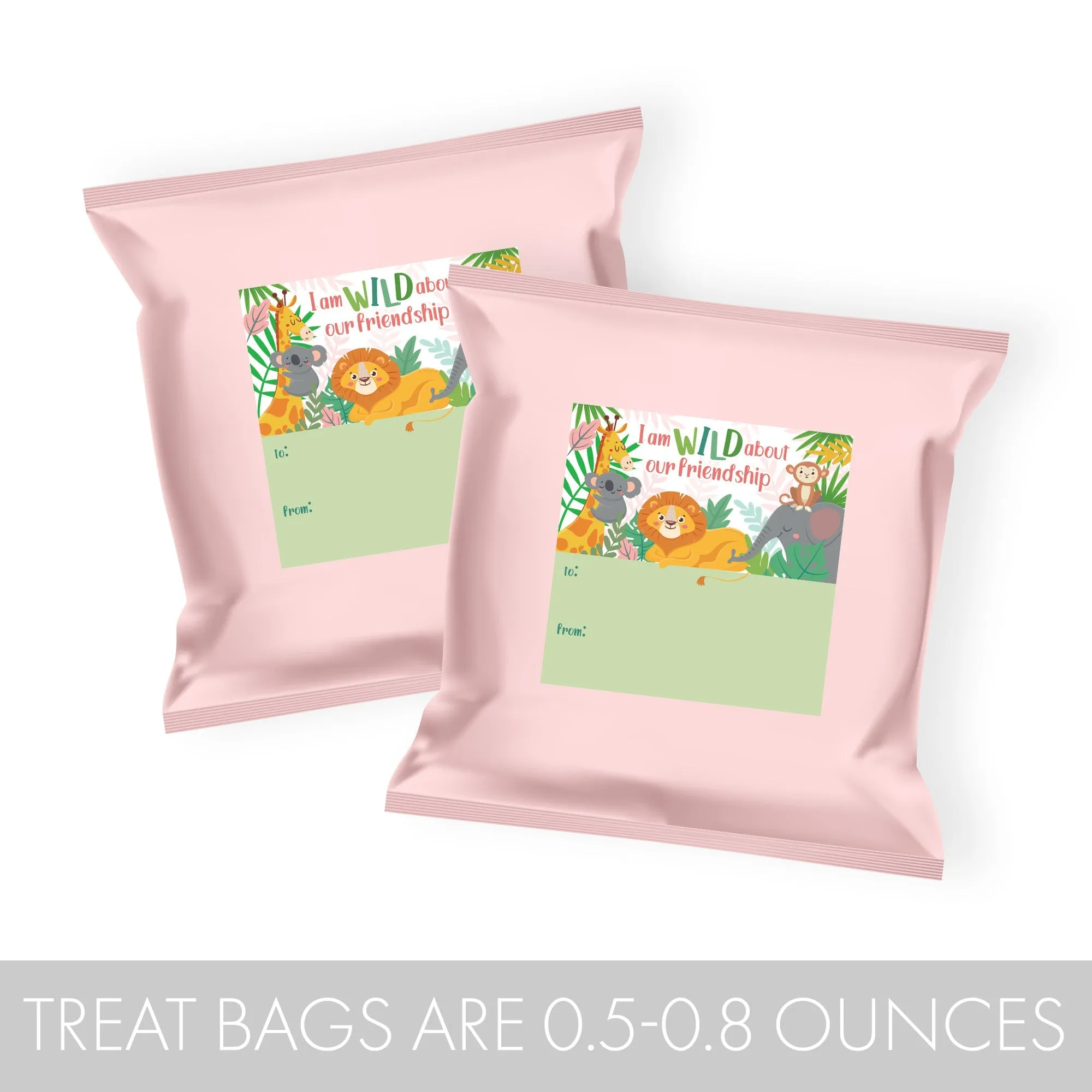 Valentine's Day Treat Stickers: Wild About Our Friendship: Valentine's Day - Snack Bag Stickers: Two Sizes - 32 Stickers