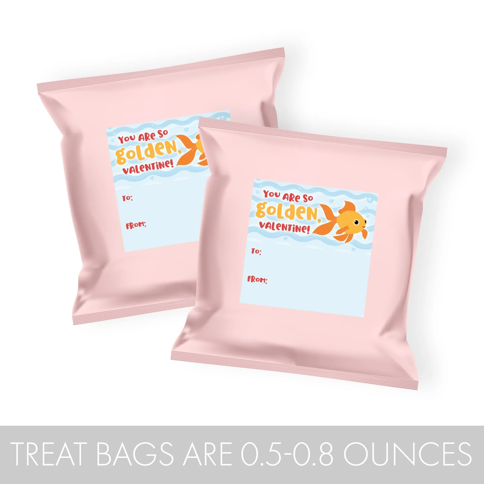 Valentine's Day Treat Stickers: You Are So Golden - Snack Bag Stickers: Two Sizes - 32 Stickers