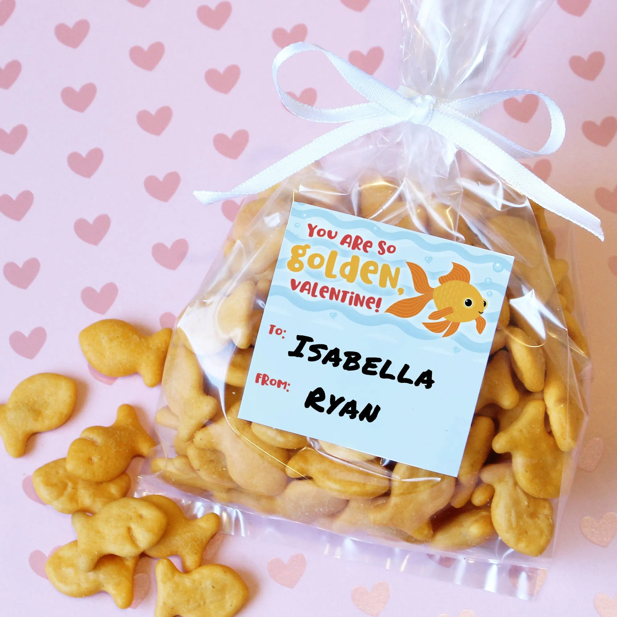 Valentine's Day Treat Stickers: You Are So Golden - Snack Bag Stickers: Two Sizes - 32 Stickers