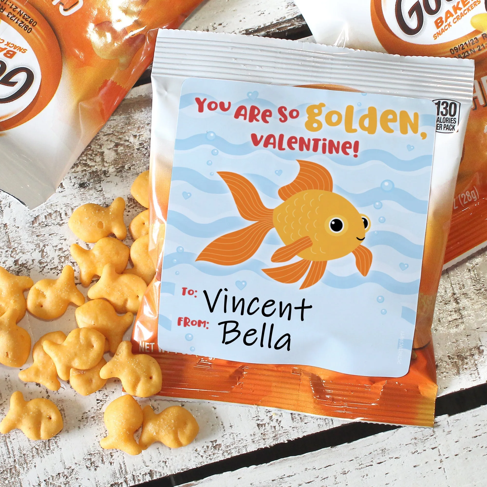 Valentine's Day Treat Stickers: You Are So Golden - Snack Bag Stickers: Two Sizes - 32 Stickers