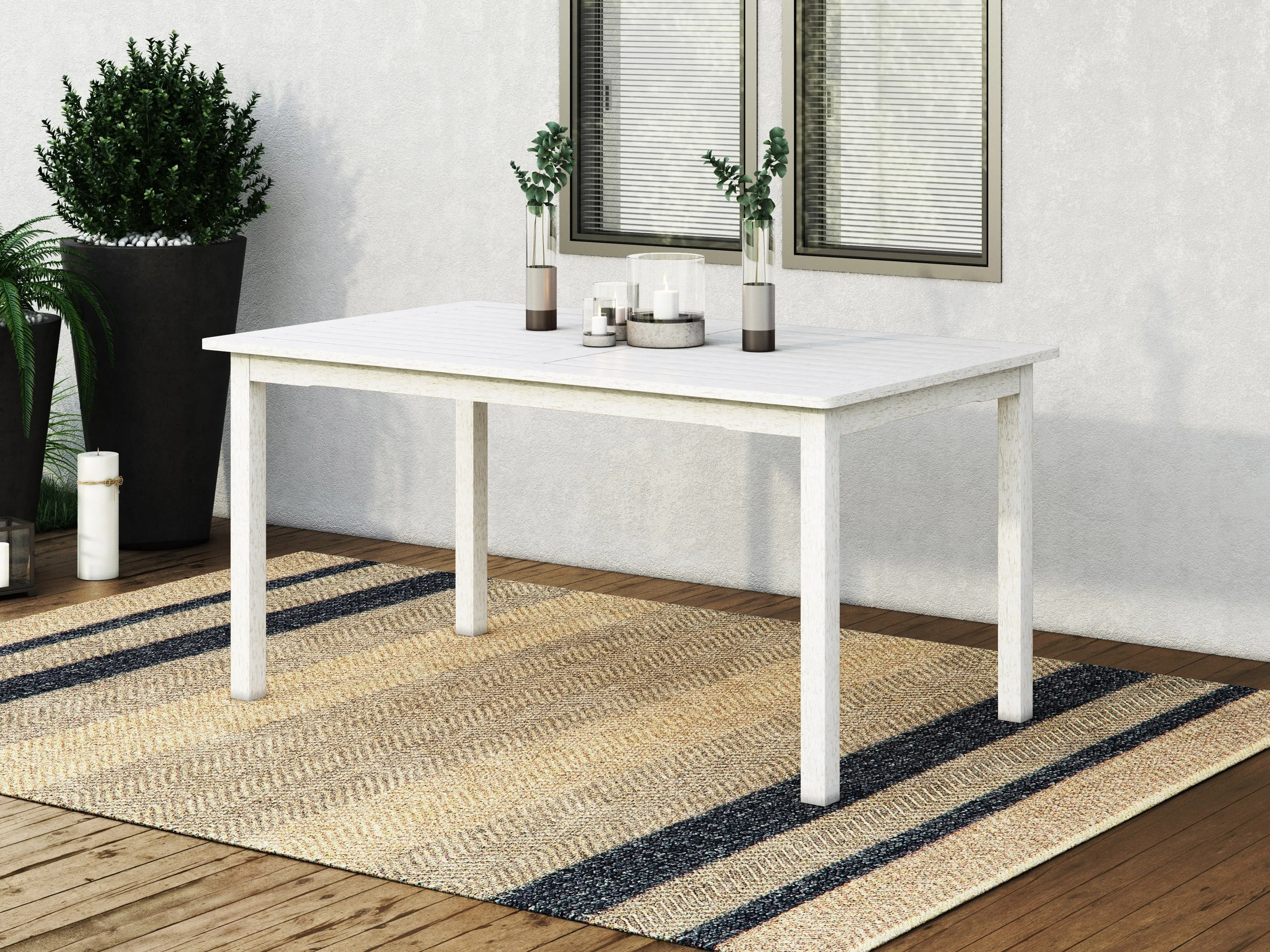 Washed White Outdoor Wood Dining Table