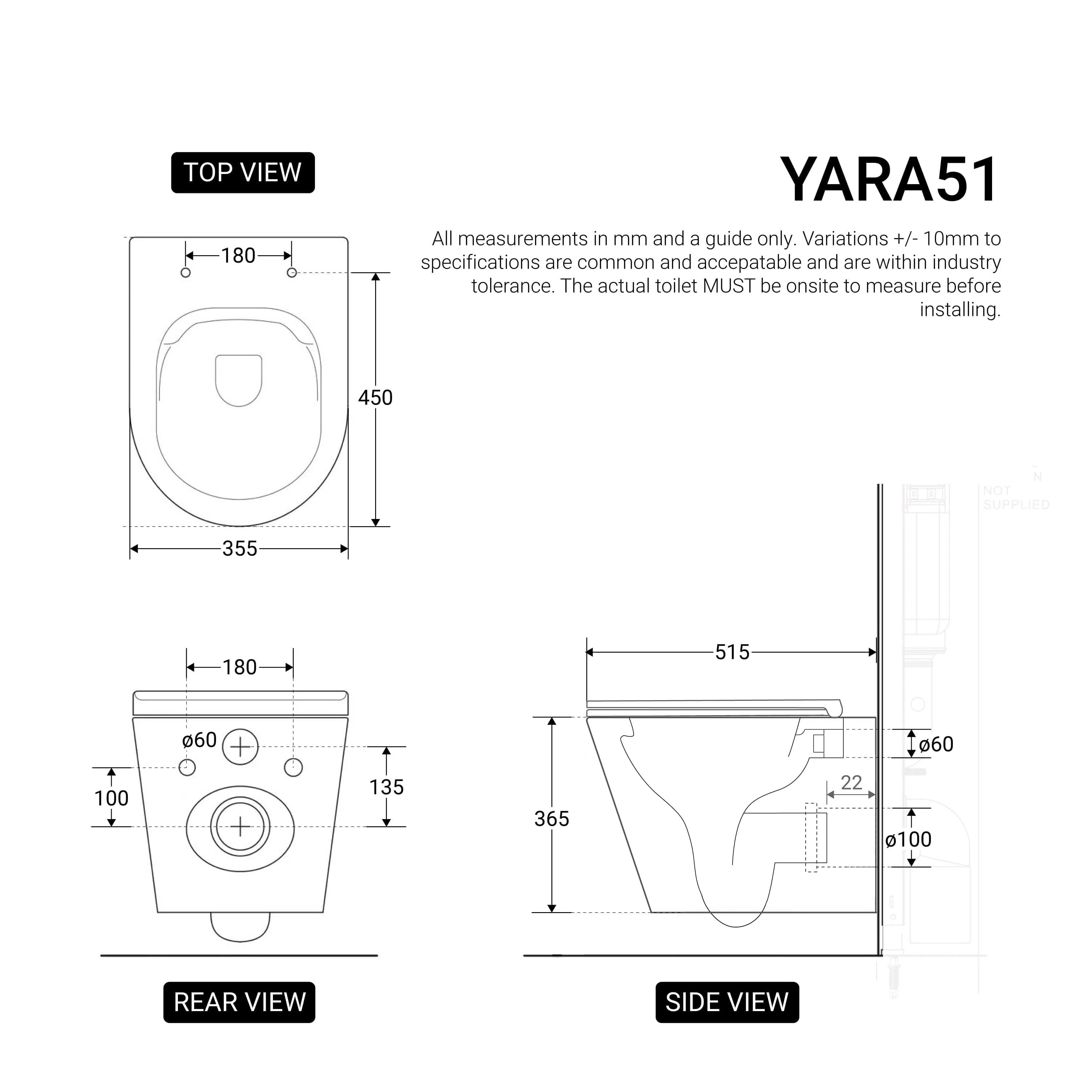 Yara51 Rimless Tornado Wall Hung Toilet Package - Geberit Sigma 8 Duofix In Wall Cistern & Round Button