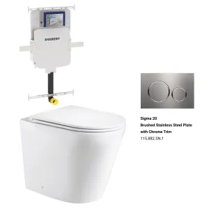 Yara58 Rimless Tornado Floor Mount Toilet   Geberit Stainless Steel Button Package