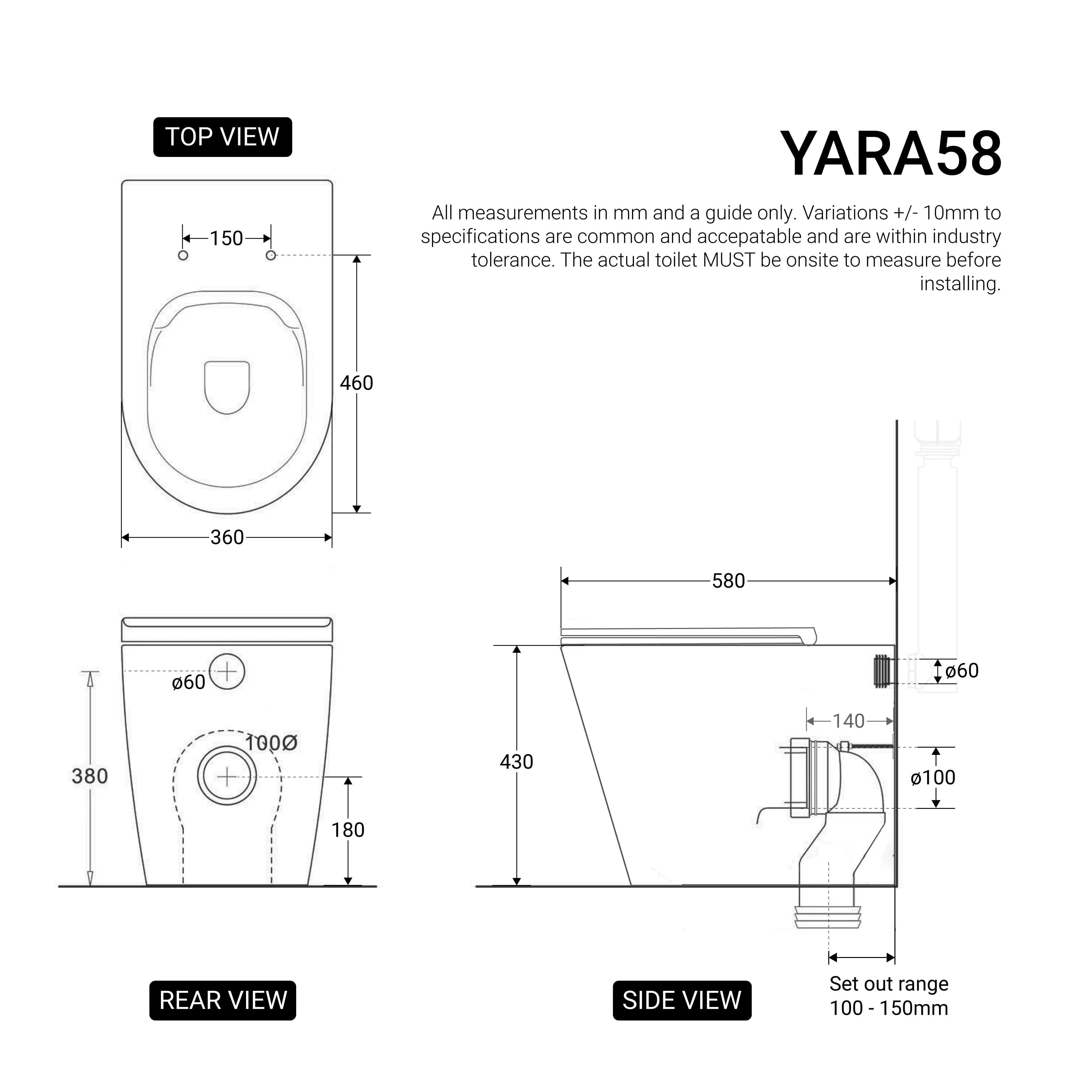 Yara58 Rimless Tornado Floor Mount Toilet   Geberit Stainless Steel Button Package