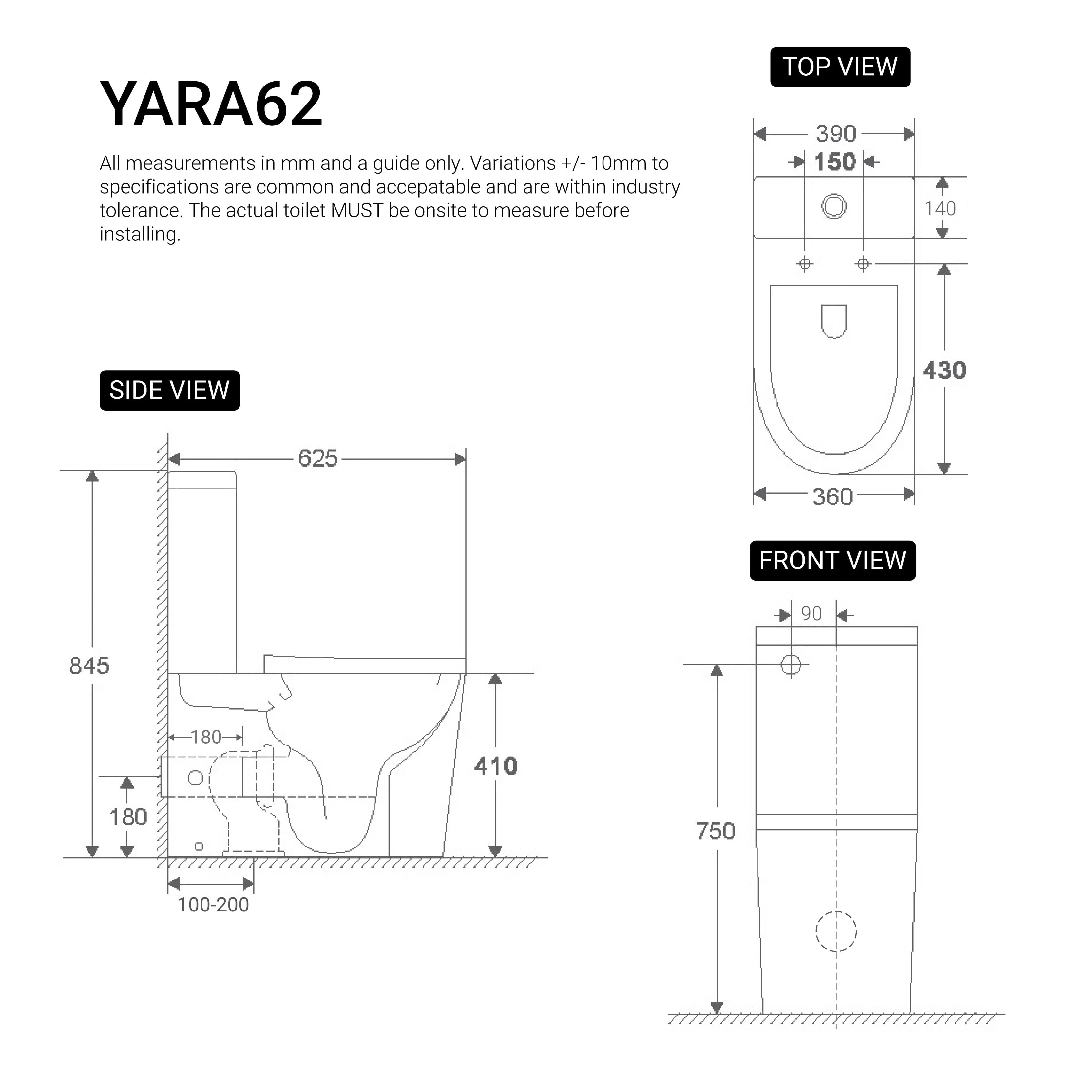 Yara62 Rimless Tornado Compact Back to Wall Toilet